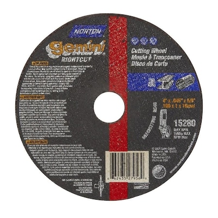 Norton Co Right Angle Cut-Off Blade Type 1 Metal-Gemini Aluminum Oxide, 4 x .040 x 5/8, Max RPM: 15280 662435-27956